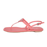 sz 37 NEW $960 PRADA Petal Pink Patent Leather LARGE LOGO Slingback SANDALS NIB