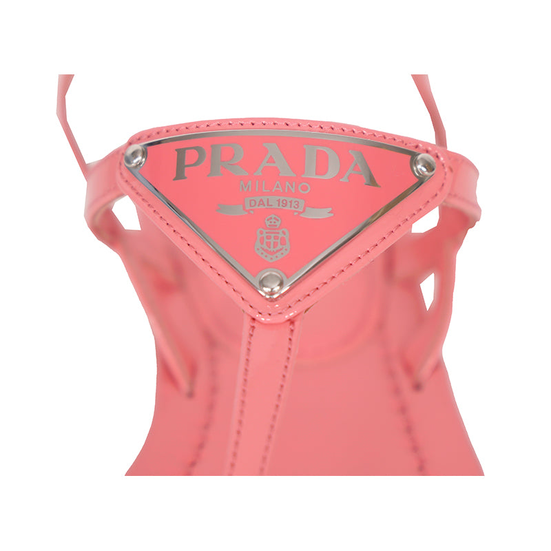 sz 37 NEW $960 PRADA Petal Pink Patent Leather LARGE LOGO Slingback SANDALS NIB