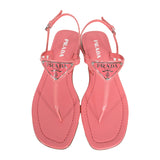 sz 37 NEW $960 PRADA Petal Pink Patent Leather LARGE LOGO Slingback SANDALS NIB
