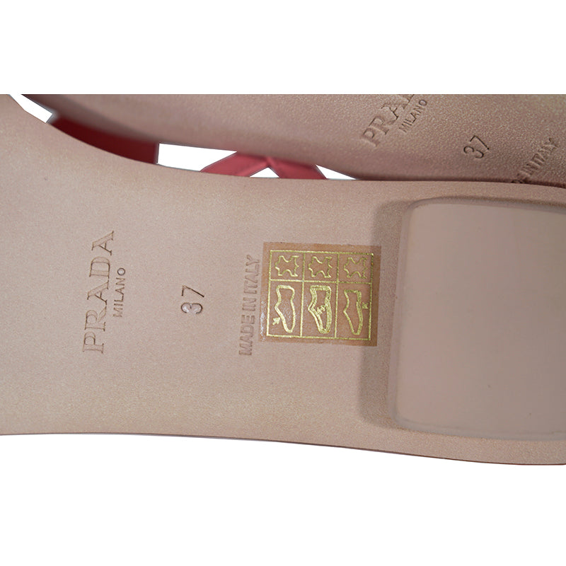 sz 37 NEW $960 PRADA Petal Pink Patent Leather LARGE LOGO Slingback SANDALS NIB