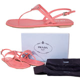sz 37 NEW $960 PRADA Petal Pink Patent Leather LARGE LOGO Slingback SANDALS NIB