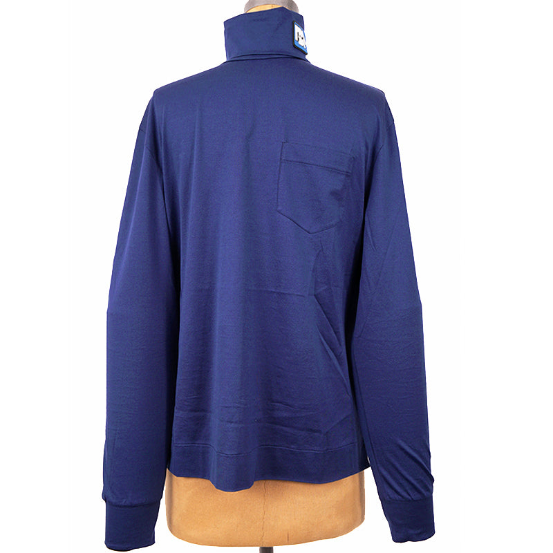 sz L NEW $1080 PRADA Men's Cina Blue Cotton RUBBER LOGO Fold Over TURTLENECK TOP