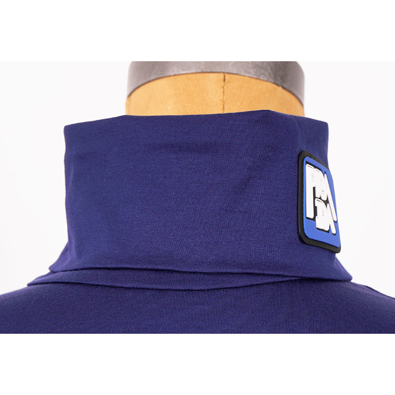 sz L NEW $1080 PRADA Men's Cina Blue Cotton RUBBER LOGO Fold Over TURTLENECK TOP