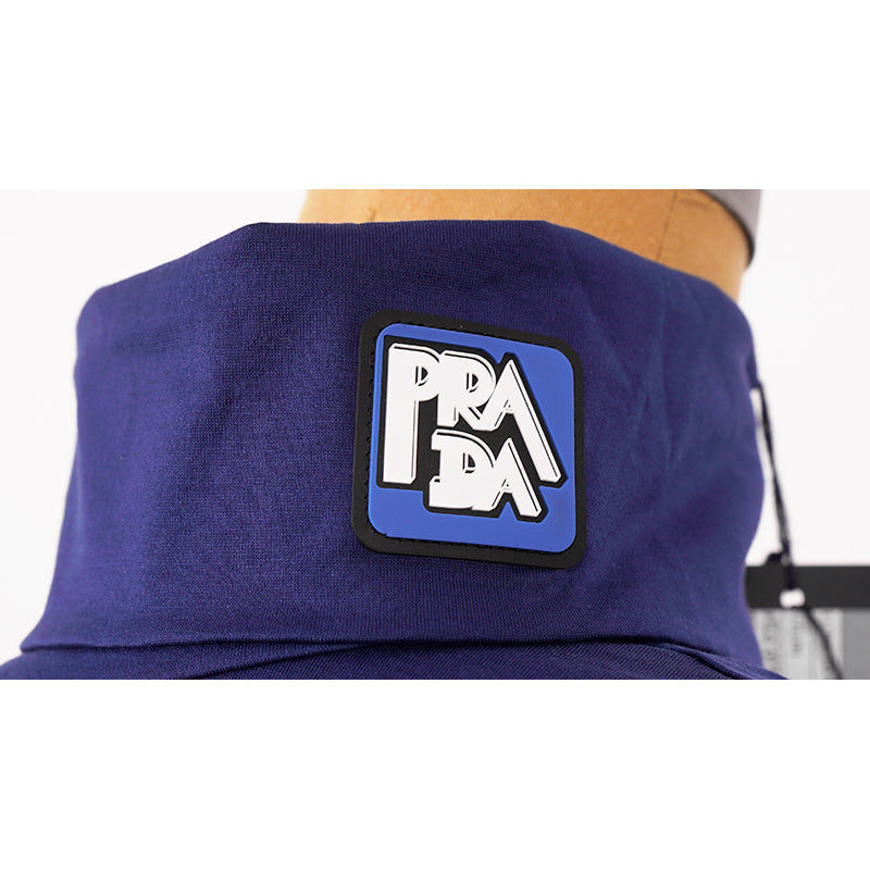 sz L NEW $1080 PRADA Men's Cina Blue Cotton RUBBER LOGO Fold Over TURTLENECK TOP