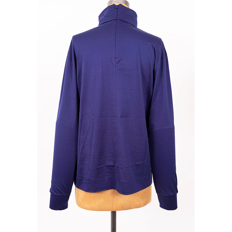 sz L NEW $1080 PRADA Men's Cina Blue Cotton RUBBER LOGO Fold Over TURTLENECK TOP