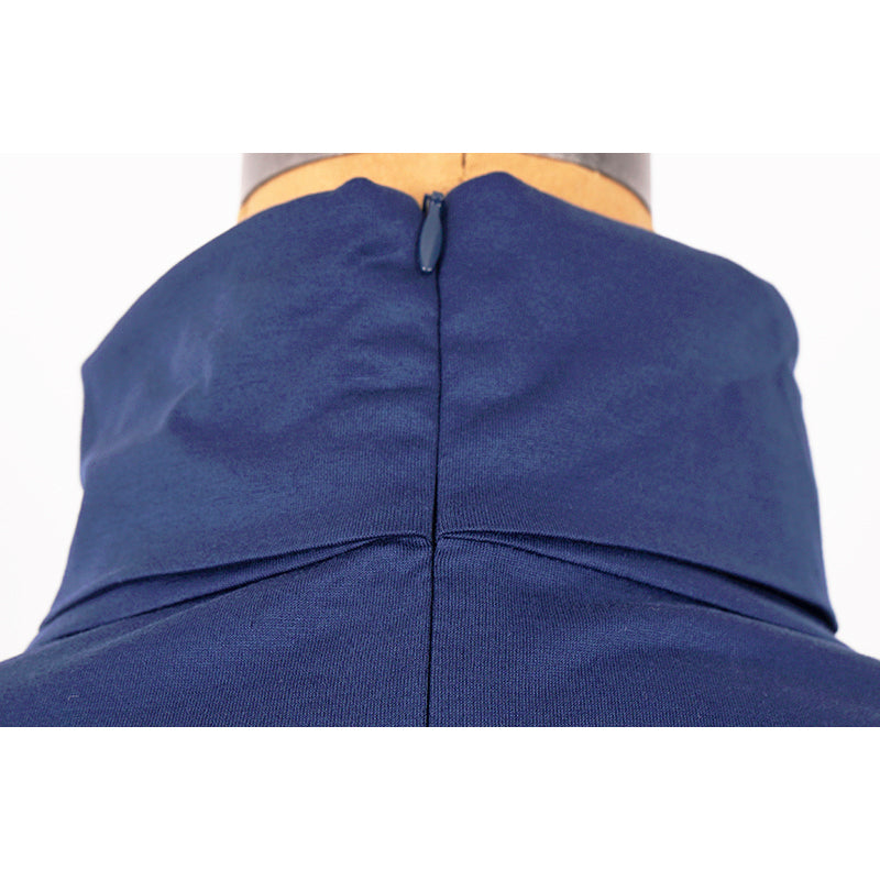 sz L NEW $1080 PRADA Men's Cina Blue Cotton RUBBER LOGO Fold Over TURTLENECK TOP