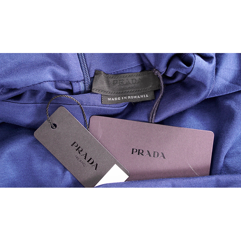sz L NEW $1080 PRADA Men's Cina Blue Cotton RUBBER LOGO Fold Over TURTLENECK TOP