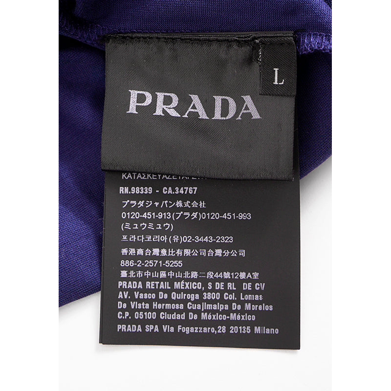 sz L NEW $1080 PRADA Men's Cina Blue Cotton RUBBER LOGO Fold Over TURTLENECK TOP