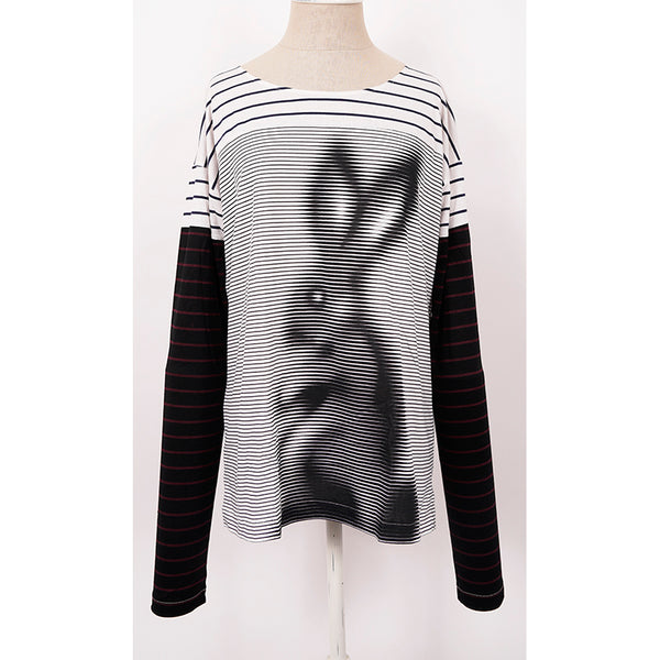 M NEW $780 PRADA Runway Woman's White Graphic RABBIT Print Long Sleeve T-SHIRT