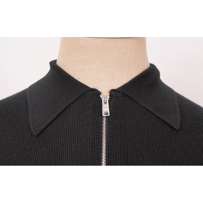 40 NEW $1,880 PRADA Woman's Black CASHMERE & SILK Fine Knit LOGO ZIP POLO TOP