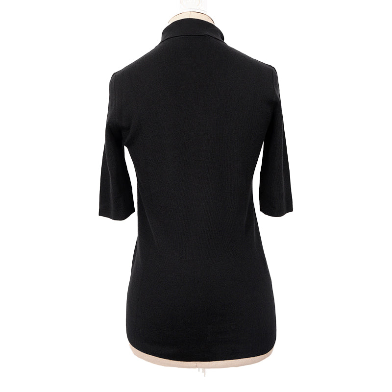 40 NEW $1,880 PRADA Woman's Black CASHMERE & SILK Fine Knit LOGO ZIP POLO TOP