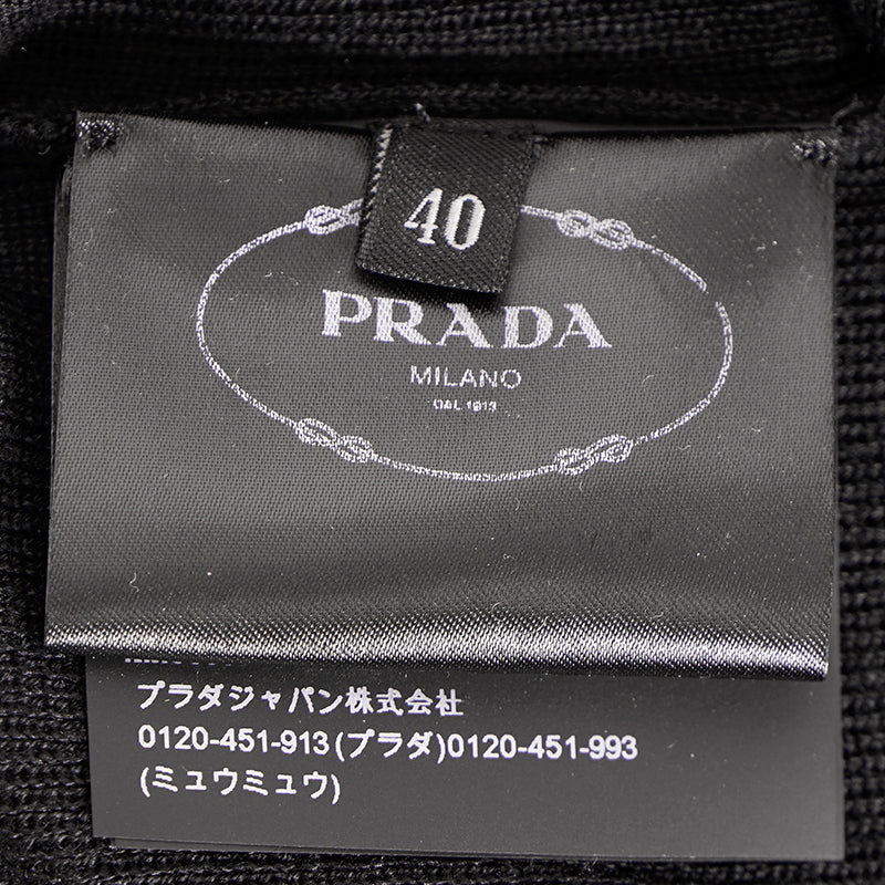 40 NEW $1,880 PRADA Woman's Black CASHMERE & SILK Fine Knit LOGO ZIP POLO TOP