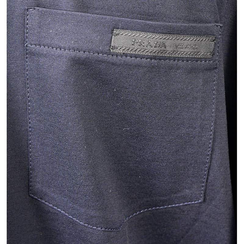M NEW $1280 PRADA Men's Navy Blue Cotton LOGO POCKET Long Sleeve POLO SHIRT TOP