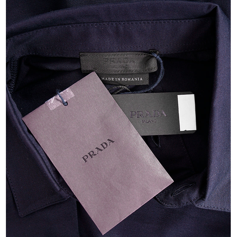 M NEW $1280 PRADA Men's Navy Blue Cotton LOGO POCKET Long Sleeve POLO SHIRT TOP