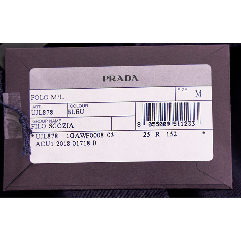 M NEW $1280 PRADA Men's Navy Blue Cotton LOGO POCKET Long Sleeve POLO SHIRT TOP