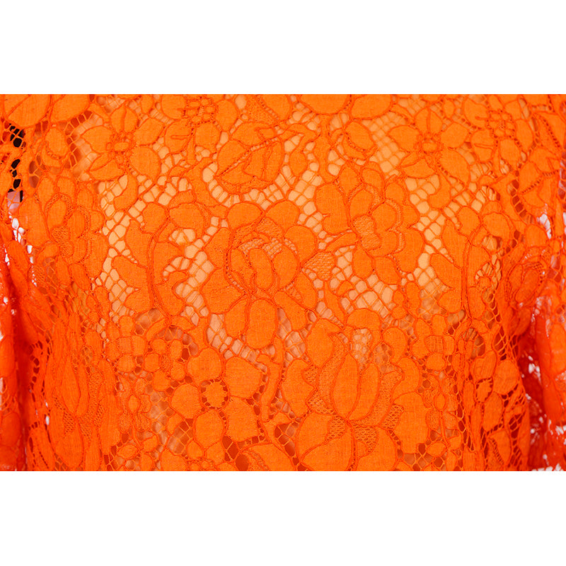 38 NEW $1,290 PRADA Orange SHEER FLORAL LACE Short Sleeve Blouse & SILK CAMI SET