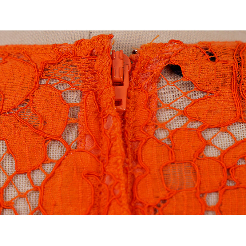38 NEW $1,290 PRADA Orange SHEER FLORAL LACE Short Sleeve Blouse & SILK CAMI SET