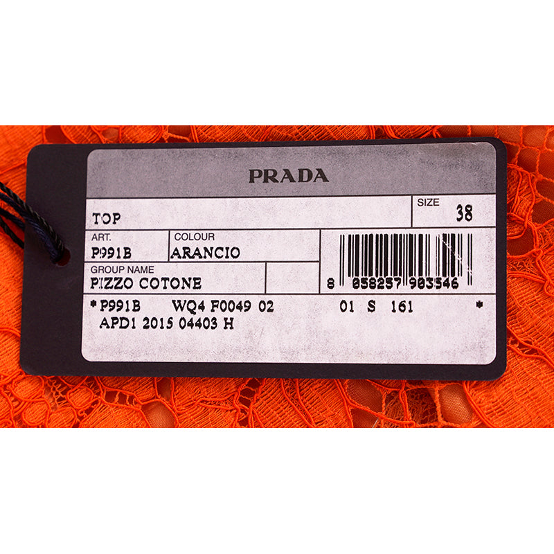 38 NEW $1,290 PRADA Orange SHEER FLORAL LACE Short Sleeve Blouse & SILK CAMI SET