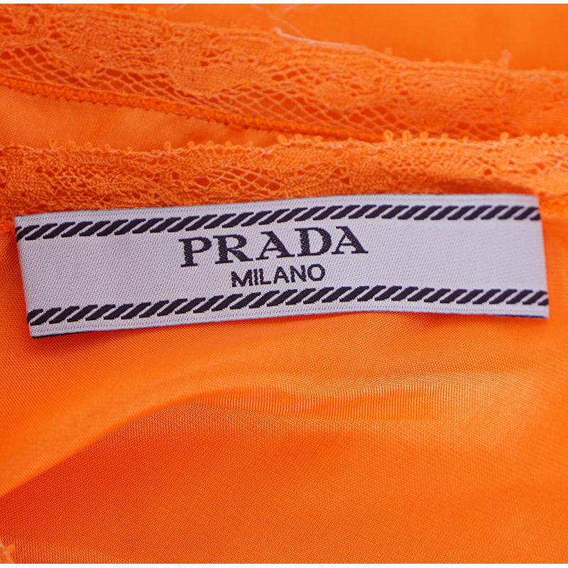38 NEW $1,290 PRADA Orange SHEER FLORAL LACE Short Sleeve Blouse & SILK CAMI SET