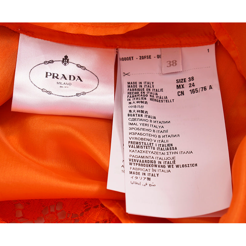 38 NEW $1,290 PRADA Orange SHEER FLORAL LACE Short Sleeve Blouse & SILK CAMI SET