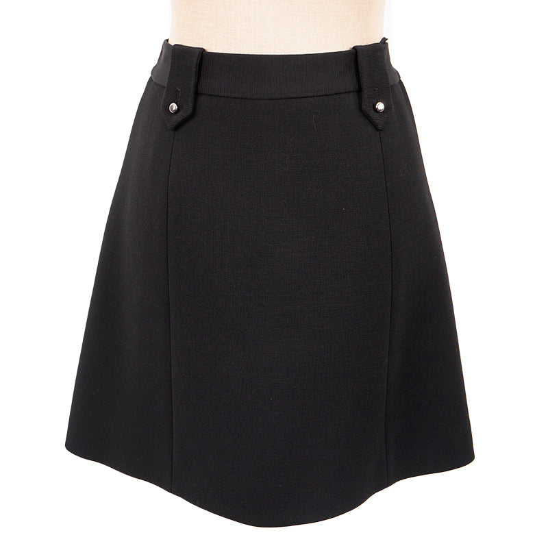 NEW $1,850 PRADA Black Grosgrain Accent 100% Virgin Wool A-Frame Suit Skirt