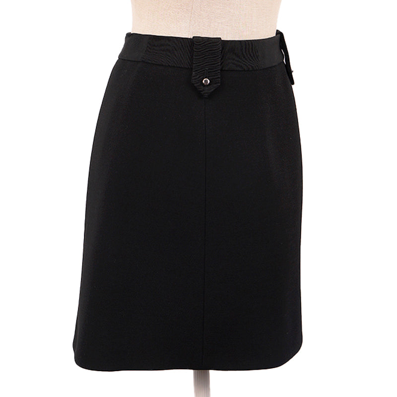 NEW $1,850 PRADA Black Grosgrain Accent 100% Virgin Wool A-Frame Suit Skirt