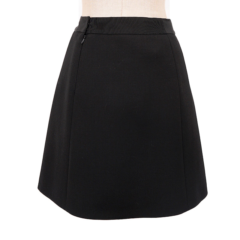NEW $1,850 PRADA Black Grosgrain Accent 100% Virgin Wool A-Frame Suit Skirt