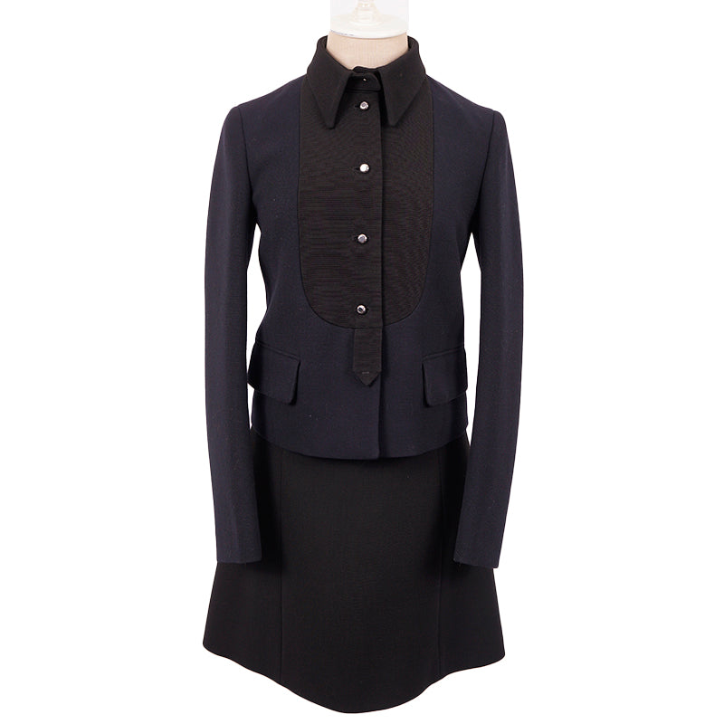 NEW $1,850 PRADA Black Grosgrain Accent 100% Virgin Wool A-Frame Suit Skirt