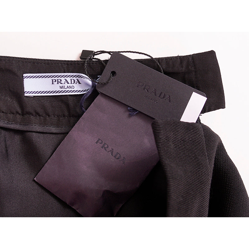 NEW $1,850 PRADA Black Grosgrain Accent 100% Virgin Wool A-Frame Suit Skirt