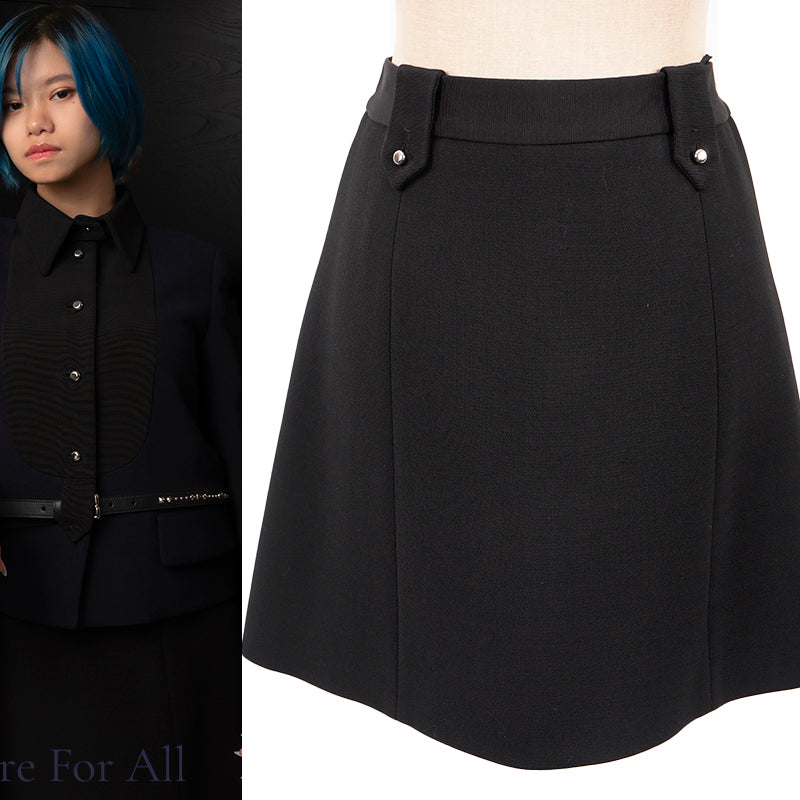 NEW $1,850 PRADA Black Grosgrain Accent 100% Virgin Wool A-Frame Suit Skirt