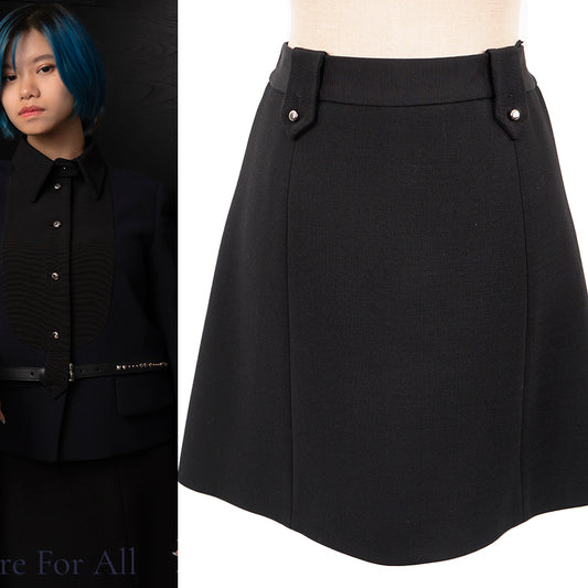 NEW $1,850 PRADA Black Grosgrain Accent 100% Virgin Wool A-Frame Suit Skirt