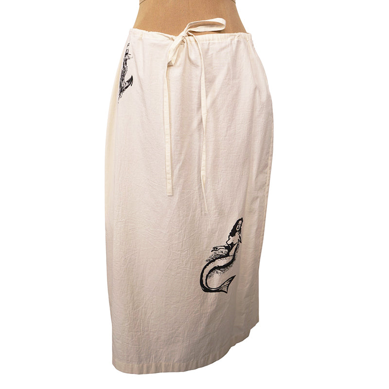 sz 44 NEW $1850 PRADA Ecru Cotton Chambray NAUTICAL MERMAID OCTOPUS SKULL Skirt