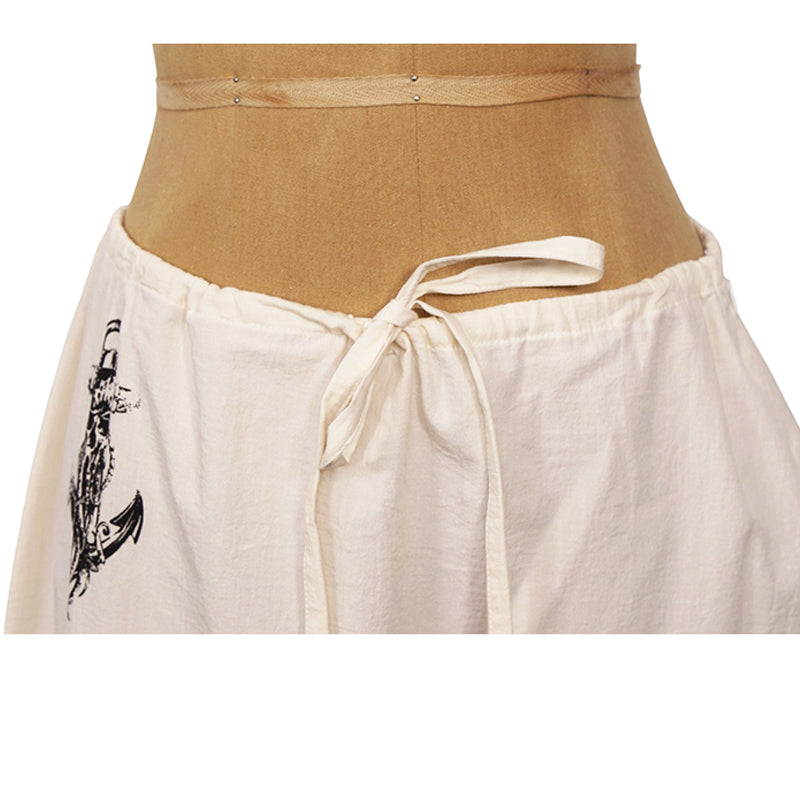 sz 44 NEW $1850 PRADA Ecru Cotton Chambray NAUTICAL MERMAID OCTOPUS SKULL Skirt