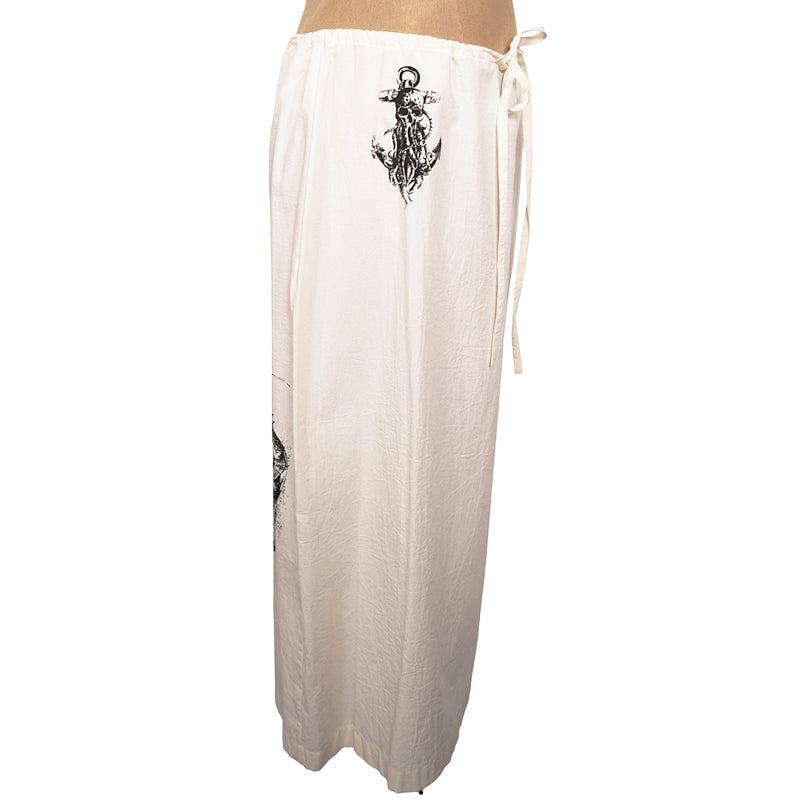 sz 44 NEW $1850 PRADA Ecru Cotton Chambray NAUTICAL MERMAID OCTOPUS SKULL Skirt