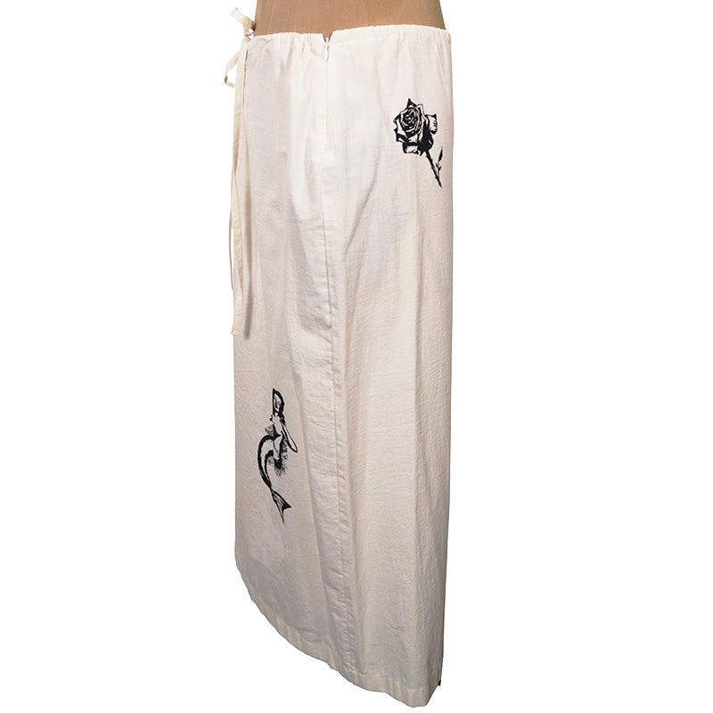 sz 44 NEW $1850 PRADA Ecru Cotton Chambray NAUTICAL MERMAID OCTOPUS SKULL Skirt