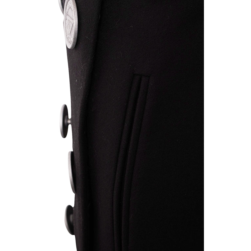 38 NEW $3,160 PRADA Black Wool LARGE METAL LOGO BUTTONS Wrap Midi PENCIL SKIRT