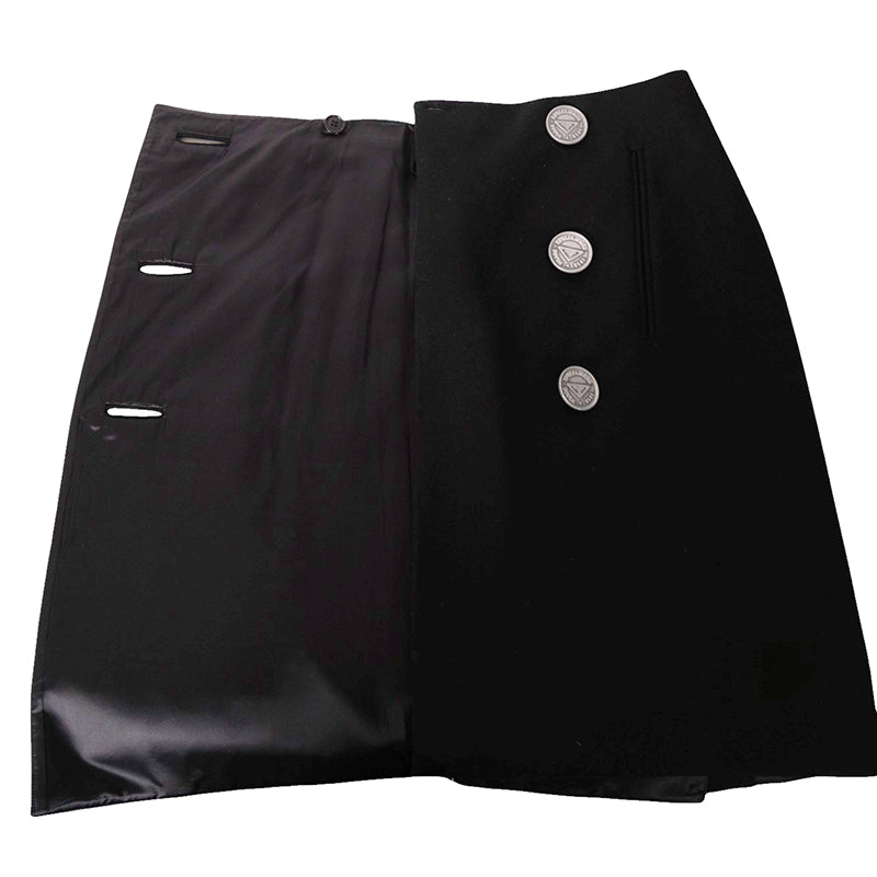 38 NEW $3,160 PRADA Black Wool LARGE METAL LOGO BUTTONS Wrap Midi PENCIL SKIRT