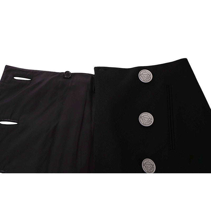 38 NEW $3,160 PRADA Black Wool LARGE METAL LOGO BUTTONS Wrap Midi PENCIL SKIRT