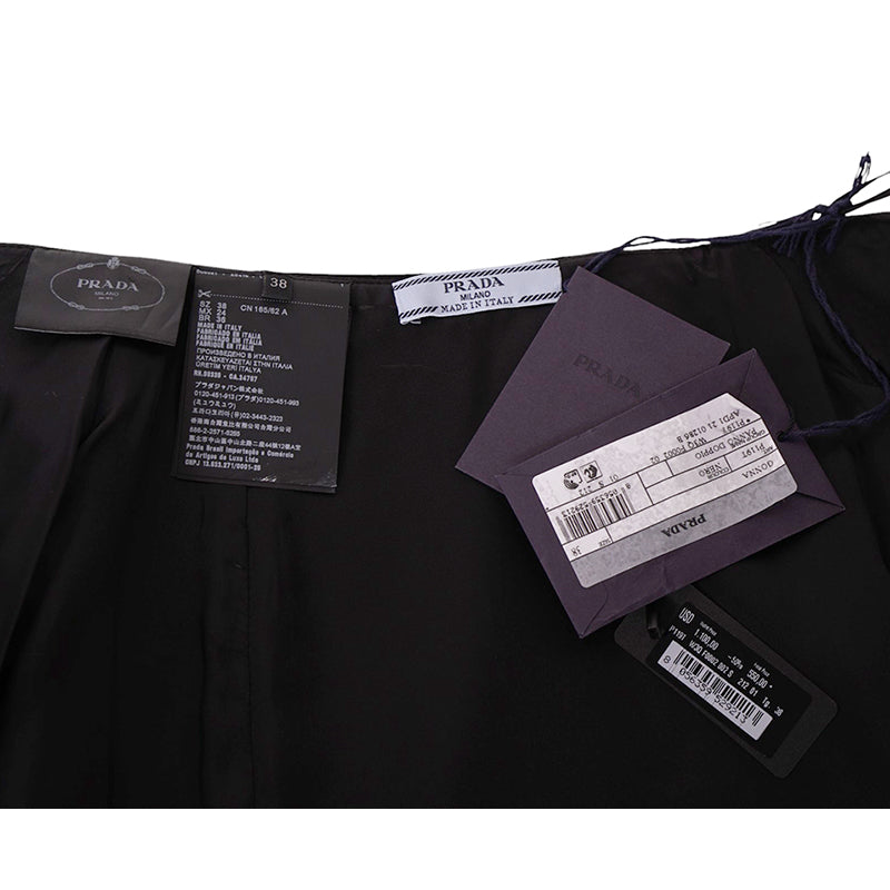 38 NEW $3,160 PRADA Black Wool LARGE METAL LOGO BUTTONS Wrap Midi PENCIL SKIRT