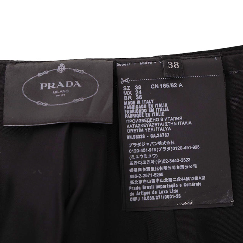 38 NEW $3,160 PRADA Black Wool LARGE METAL LOGO BUTTONS Wrap Midi PENCIL SKIRT