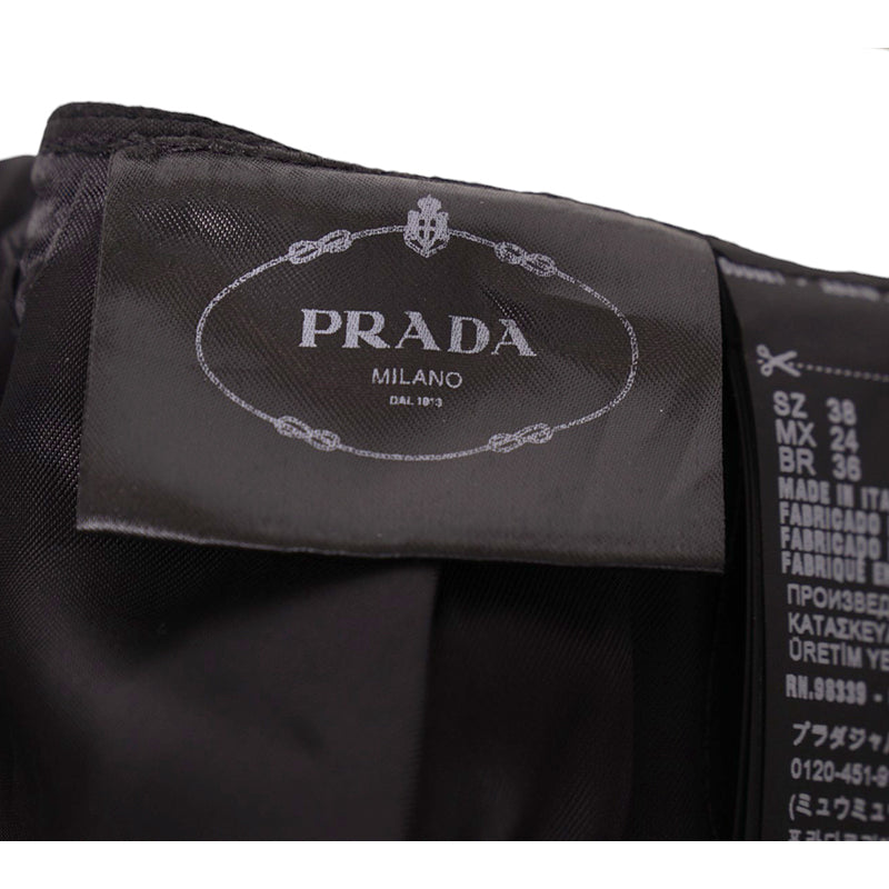 38 NEW $3,160 PRADA Black Wool LARGE METAL LOGO BUTTONS Wrap Midi PENCIL SKIRT