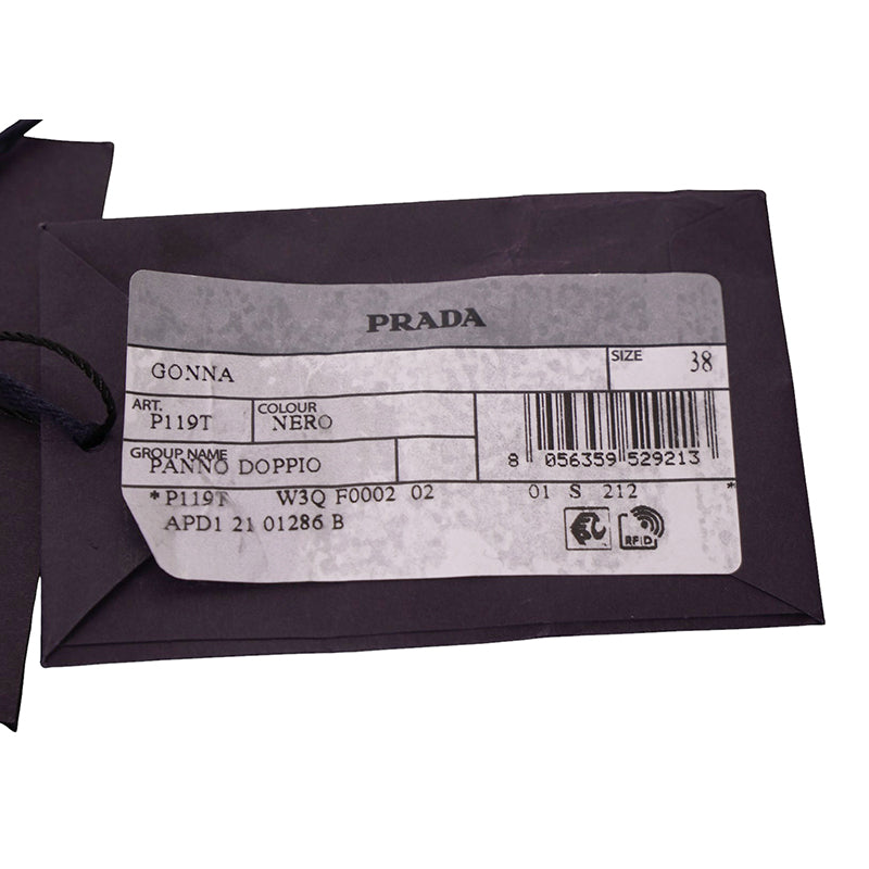 38 NEW $3,160 PRADA Black Wool LARGE METAL LOGO BUTTONS Wrap Midi PENCIL SKIRT