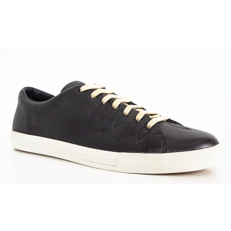 US 10.5/11/11.5/12.5/13/14 NEW $1170 PRADA Men's Black AGED-EFFECT LEATHER Red LOGO SNEAKERS