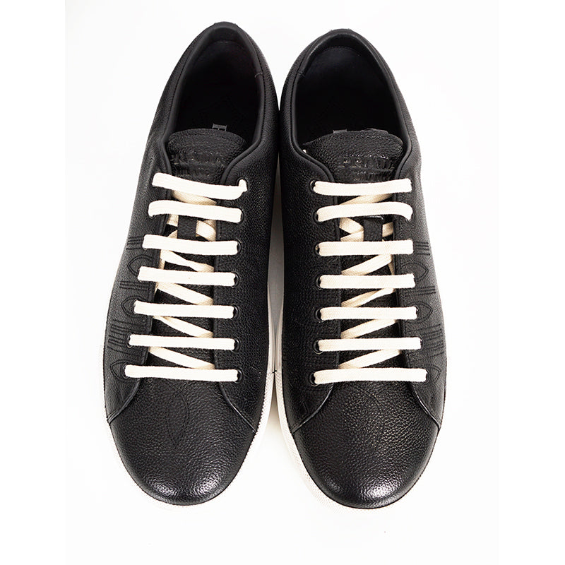 US 10.5/11/11.5/12.5/13/14 NEW $1170 PRADA Men's Black AGED-EFFECT LEATHER Red LOGO SNEAKERS