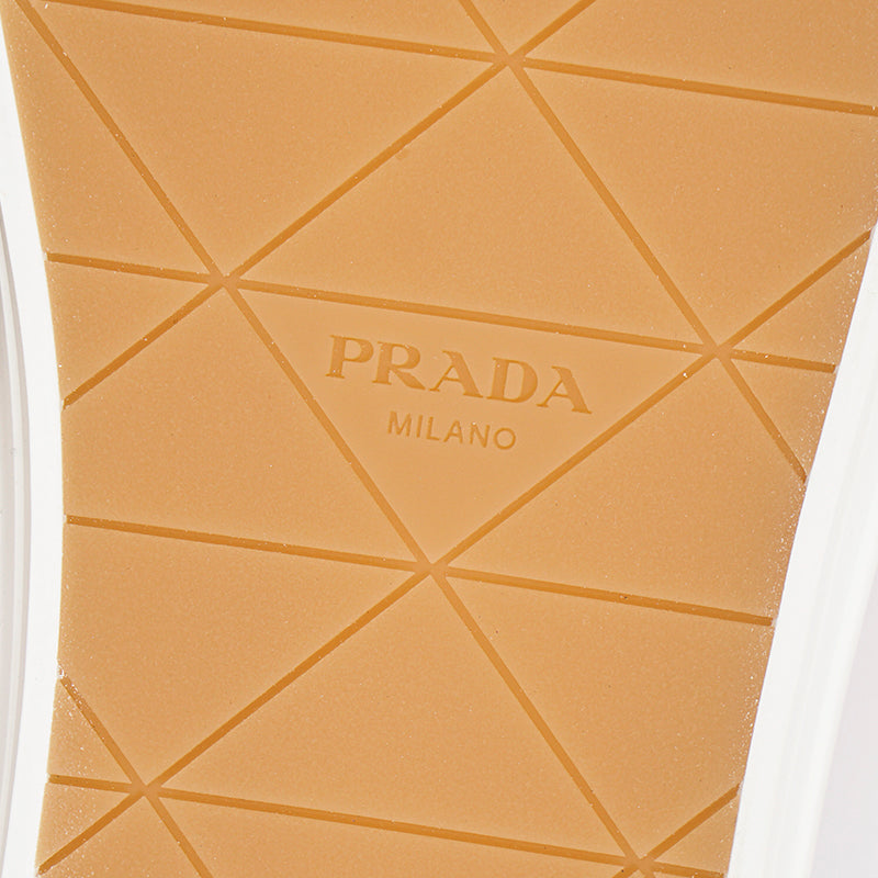 UK 9.5 US 10.5 NEW $1170 PRADA Mens Cognac AGED-EFFECT LEATHER Red LOGO SNEAKERS