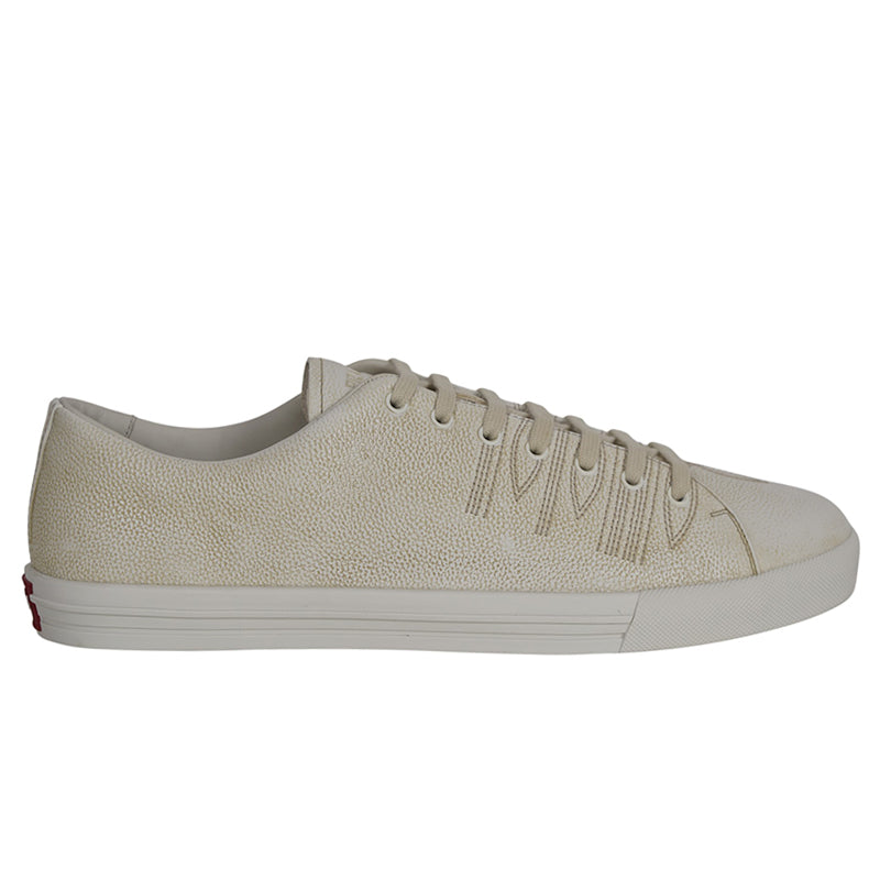 US 10,11,11.5,12.5,13 NEW $1170 PRADA Mens White AGED-EFFECT LEATHER Red LOGO SNEAKERS