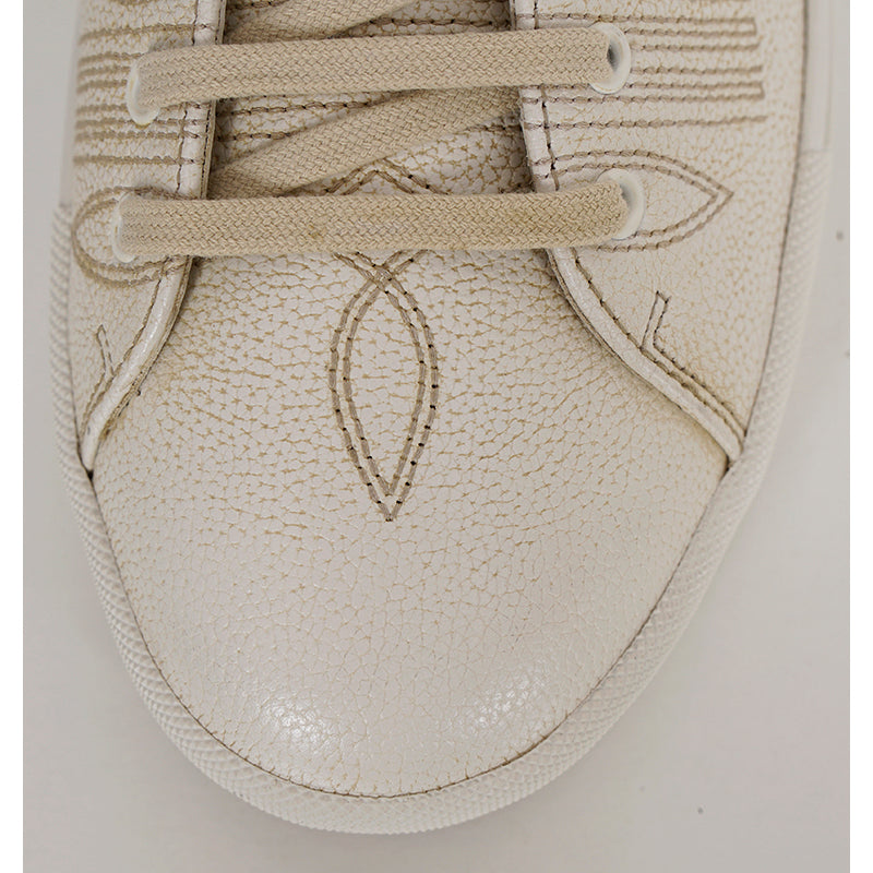 US 10,11,11.5,12.5,13 NEW $1170 PRADA Mens White AGED-EFFECT LEATHER Red LOGO SNEAKERS