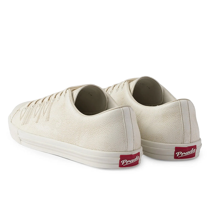 US 10,11,11.5,12.5,13 NEW $1170 PRADA Mens White AGED-EFFECT LEATHER Red LOGO SNEAKERS