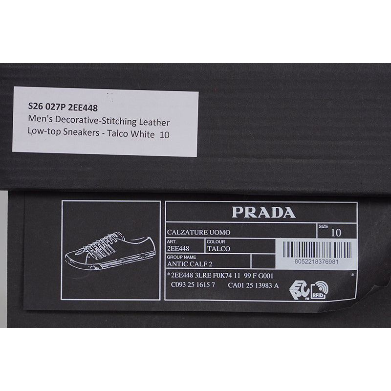 US 10,11,11.5,12.5,13 NEW $1170 PRADA Mens White AGED-EFFECT LEATHER Red LOGO SNEAKERS