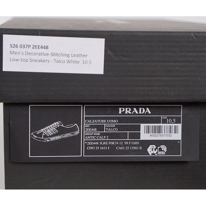 US 10,11,11.5,12.5,13 NEW $1170 PRADA Mens White AGED-EFFECT LEATHER Red LOGO SNEAKERS